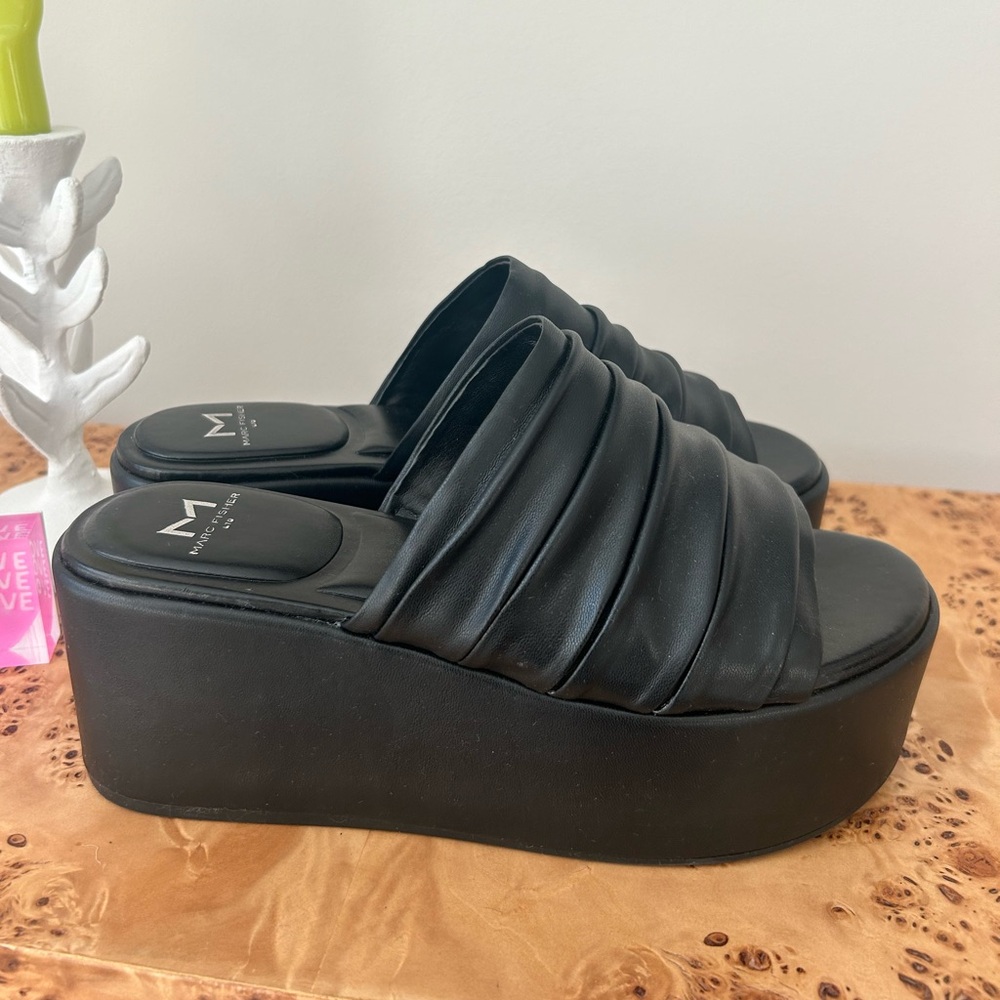 Marc Fisher Black Quilted Platform Slide Sandals